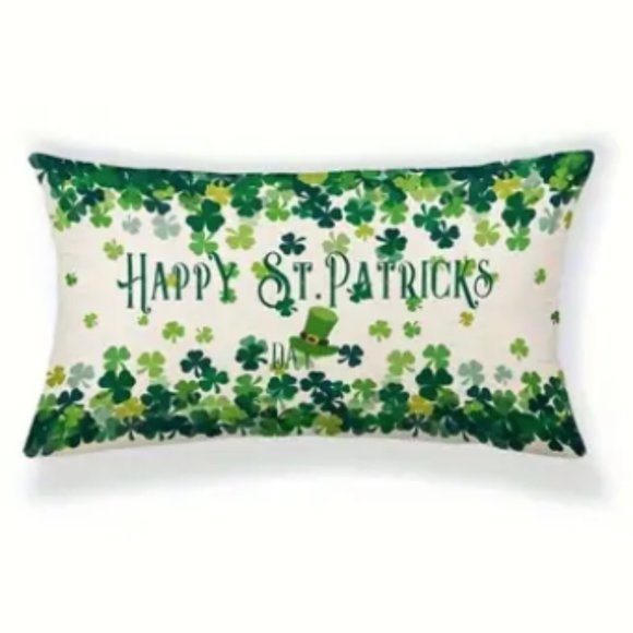 NEW HAPPY ST PATRICK'S DAY SHAMROCKS LEPRECHAUN HAT DECORATIVE PILLOW COVER - Picture 2 of 4